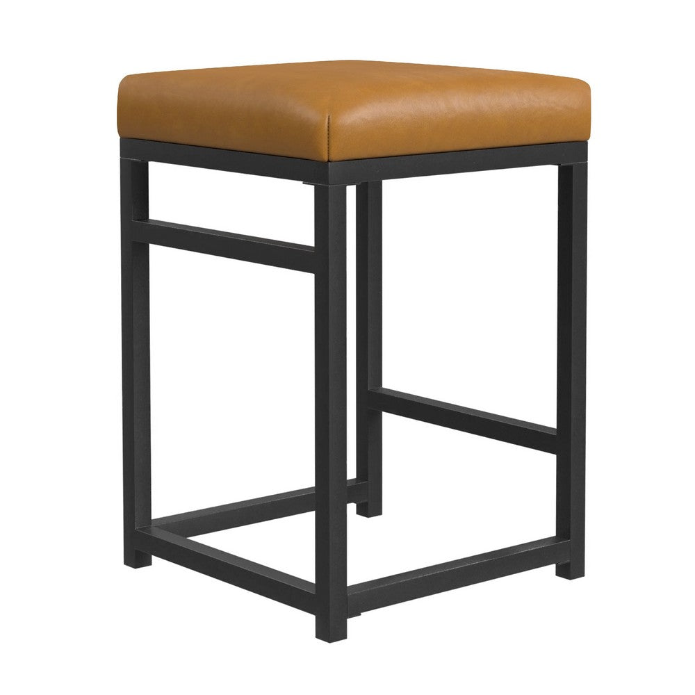 Toko Backless Counter Stool, Brown Faux Leather, Industrial Black -BM334132