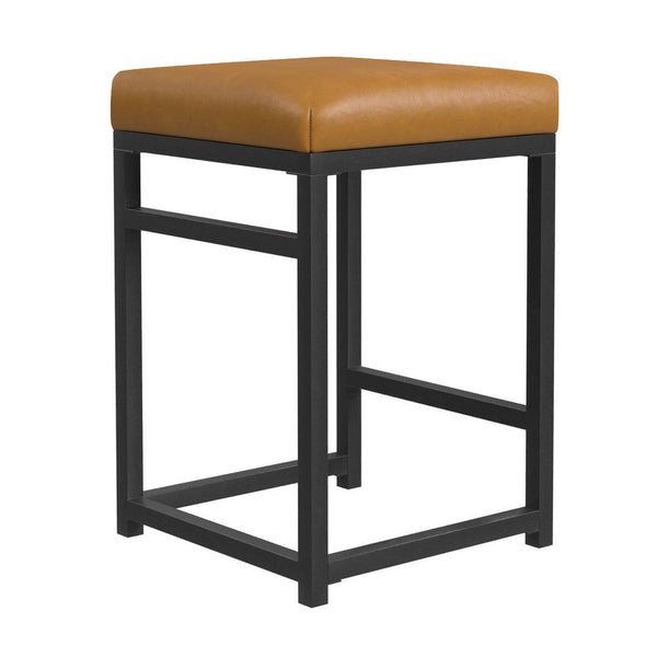 Toko Backless Counter Stool, Brown Faux Leather, Industrial Black -BM334132