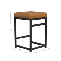 Toko Backless Counter Stool, Brown Faux Leather, Industrial Black -BM334132