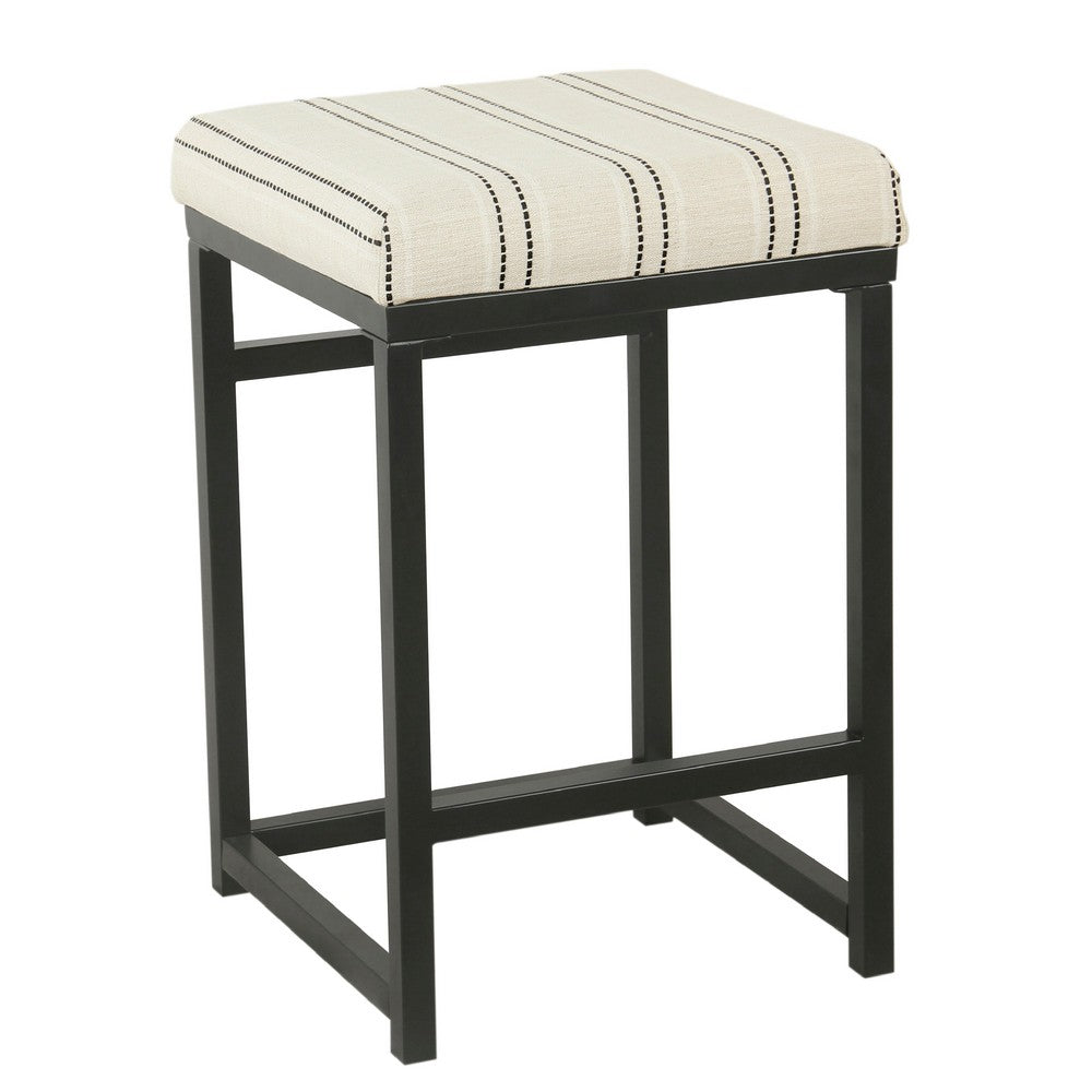 Toko Backless Counter Stool, White Striped Polyester, Industrial Black -BM334133