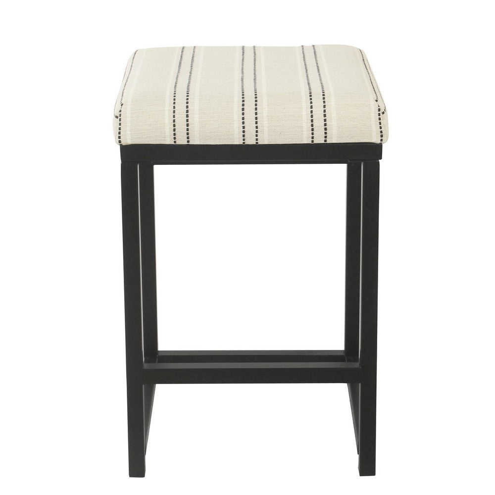 Toko Backless Counter Stool, White Striped Polyester, Industrial Black -BM334133