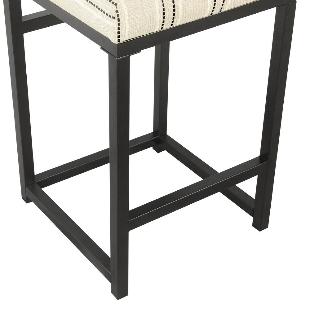 Toko Backless Counter Stool, White Striped Polyester, Industrial Black -BM334133