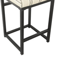 Toko Backless Counter Stool, White Striped Polyester, Industrial Black -BM334133