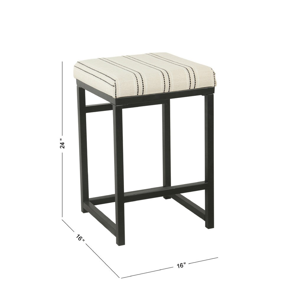 Toko Backless Counter Stool, White Striped Polyester, Industrial Black -BM334133