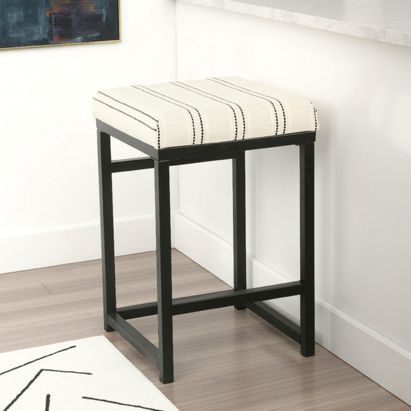Toko Backless Counter Stool, White Striped Polyester, Industrial Black -BM334133