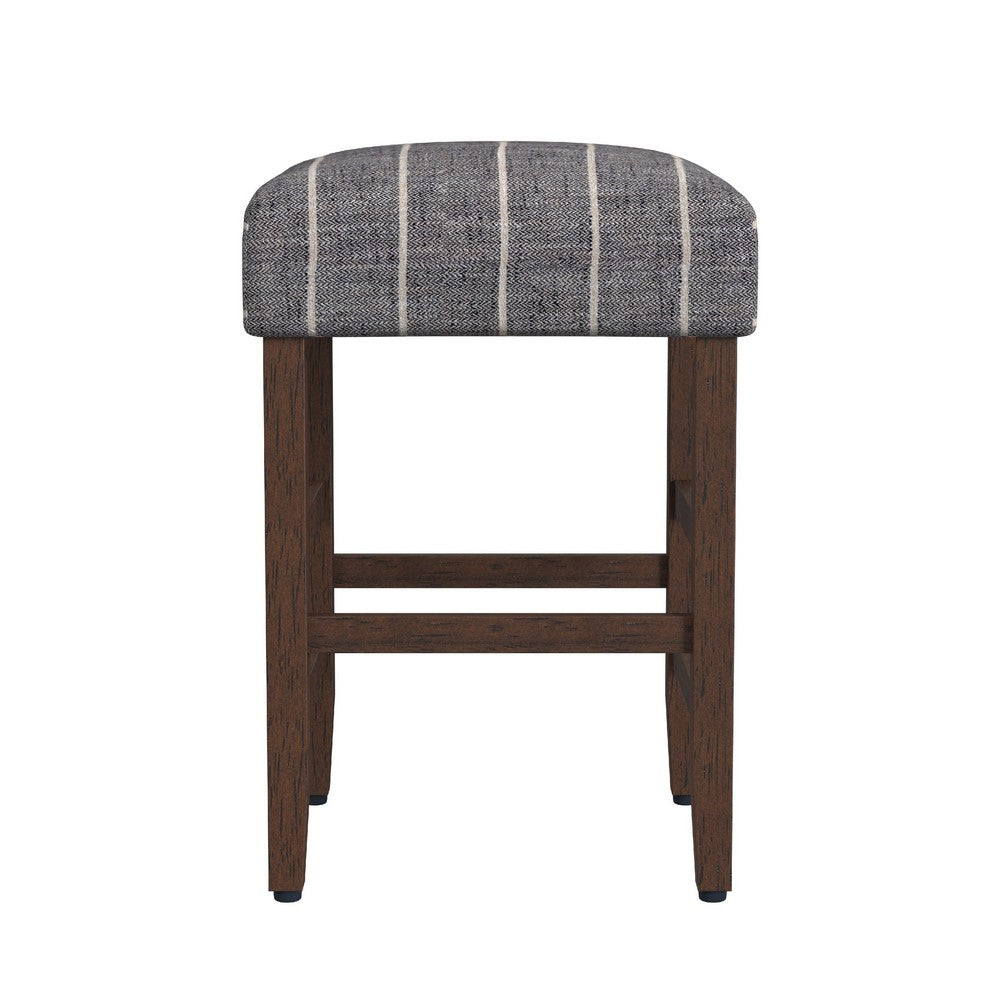 Mola Backless Counter Height Stool, Navy Blue Striped Polyester, Brown -BM334137