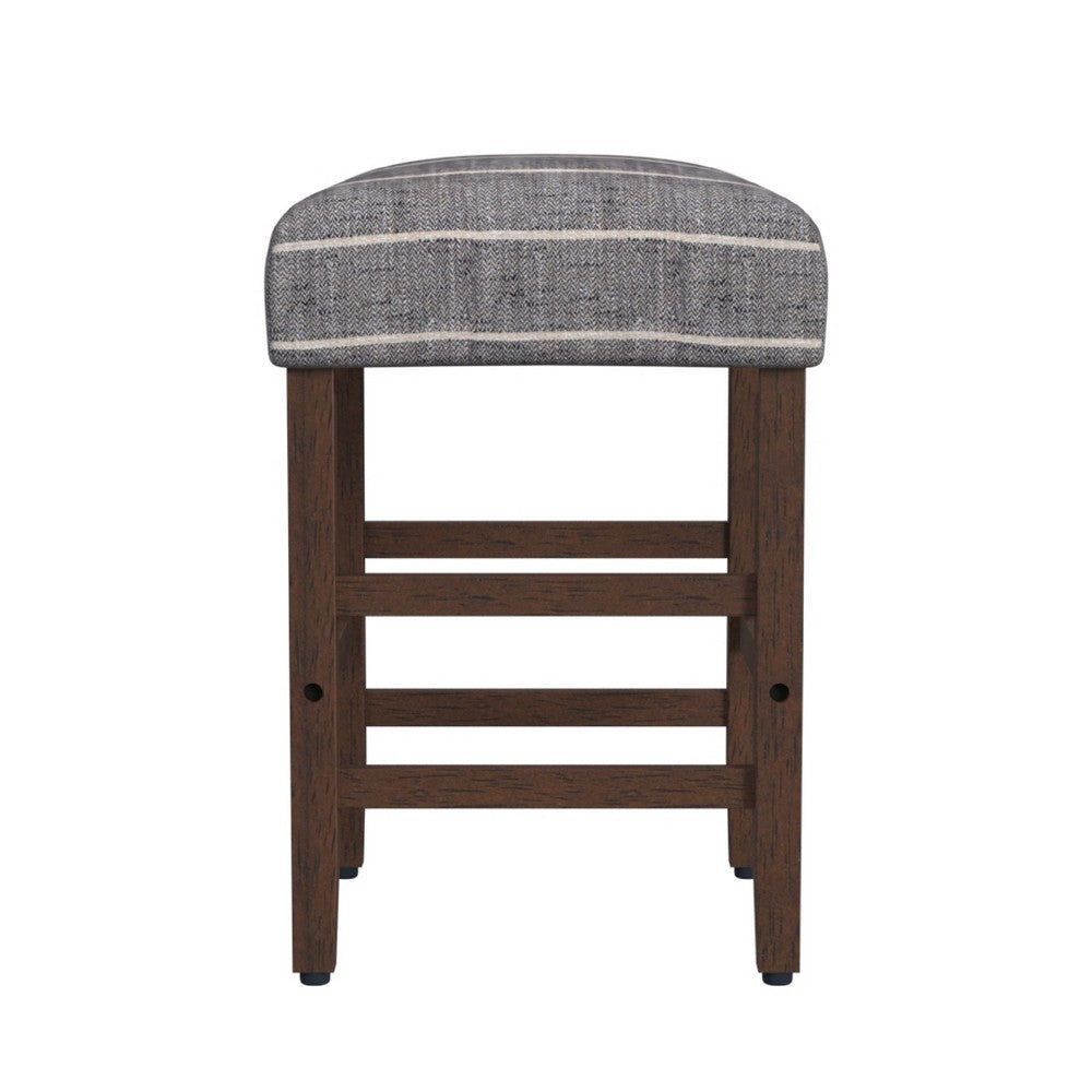 Mola Backless Counter Height Stool, Navy Blue Striped Polyester, Brown -BM334137