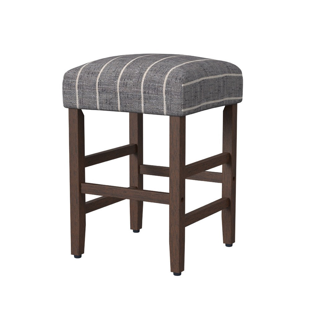 Mola Backless Counter Height Stool, Navy Blue Striped Polyester, Brown -BM334137