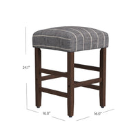 Mola Backless Counter Height Stool, Navy Blue Striped Polyester, Brown -BM334137
