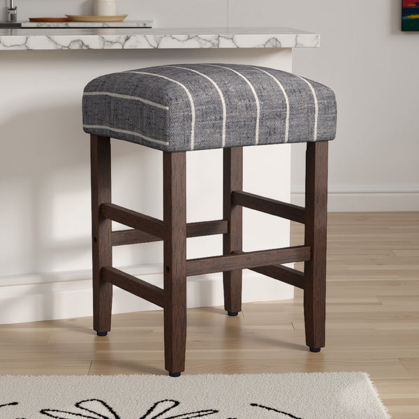 Mola Backless Counter Height Stool, Navy Blue Striped Polyester, Brown -BM334137
