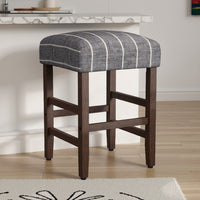Mola Backless Counter Height Stool, Navy Blue Striped Polyester, Brown -BM334137