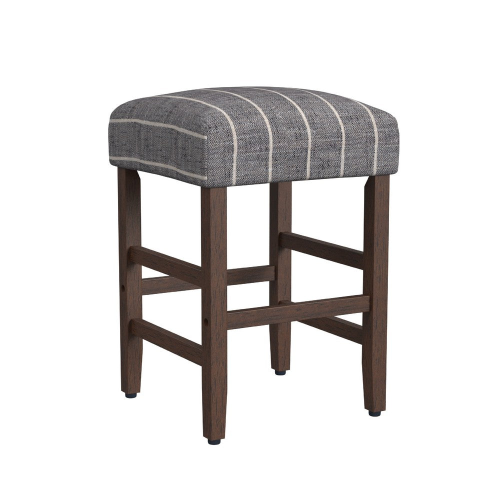 Mola Backless Counter Height Stool, Navy Blue Striped Polyester, Brown -BM334137