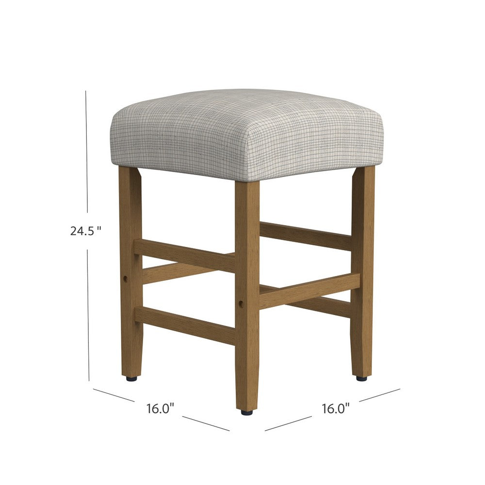 Mola Backless Counter Height Stool, Cream Green Pattern, Honey Brown -BM334138