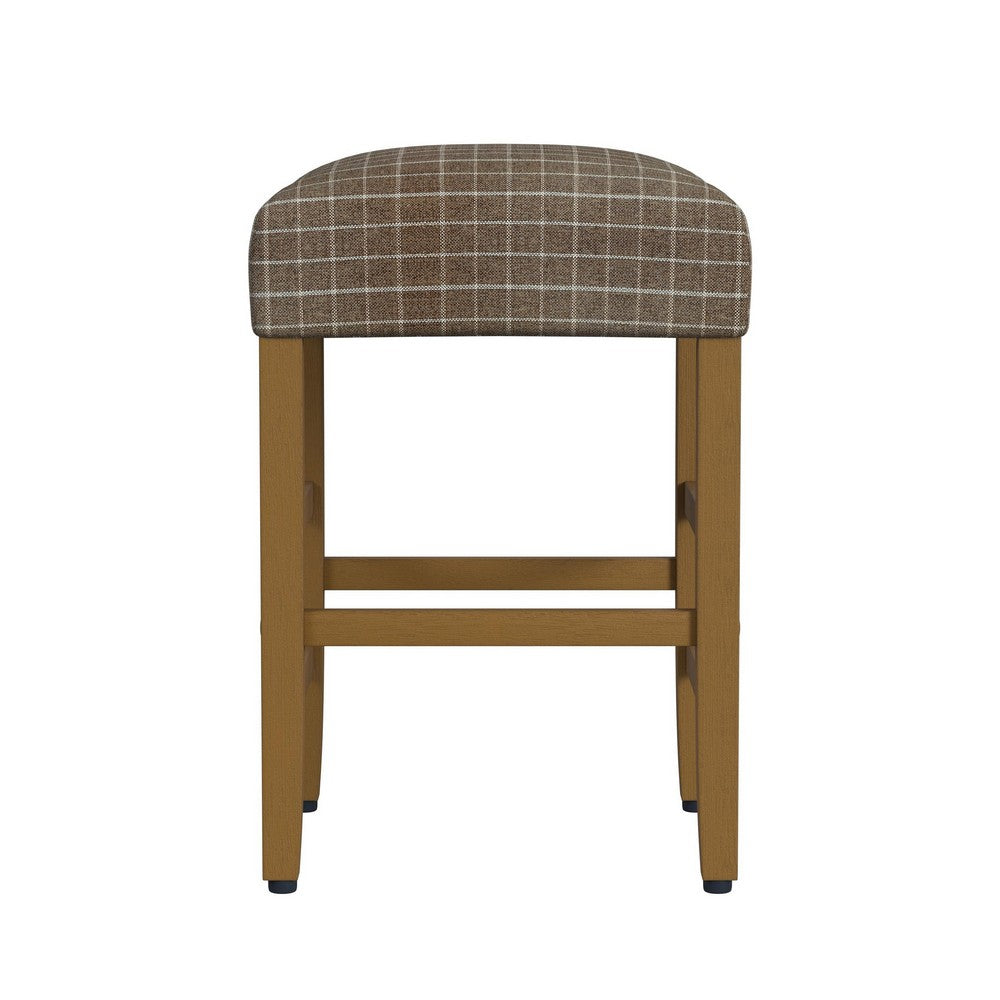 Mola Backless Counter Height Stool, Window Pane Pattern Seat, Brown -BM334139