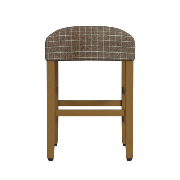Mola Backless Counter Height Stool, Window Pane Pattern Seat, Brown -BM334139