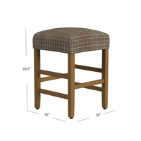 Mola Backless Counter Height Stool, Window Pane Pattern Seat, Brown -BM334139