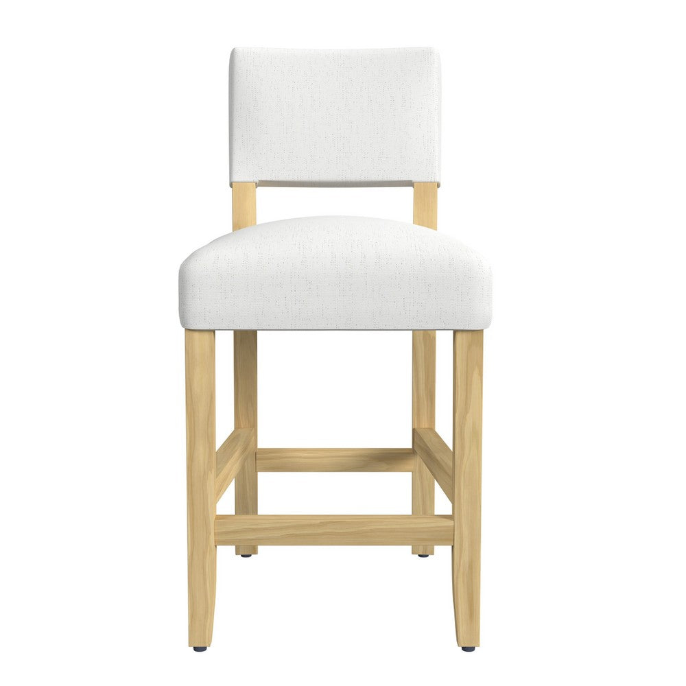 Bowo Counter Stool Chair, White Fabric Seat, Brown Hardwood Legs -BM334140