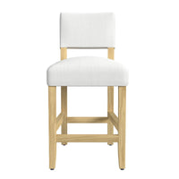 Bowo Counter Stool Chair, White Fabric Seat, Brown Hardwood Legs -BM334140