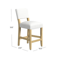 Bowo Counter Stool Chair, White Fabric Seat, Brown Hardwood Legs -BM334140