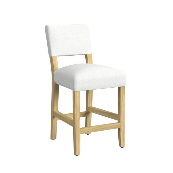 Bowo Counter Stool Chair, White Fabric Seat, Brown Hardwood Legs -BM334140