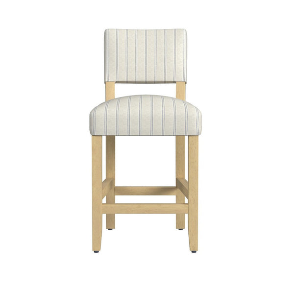 Bowo Counter Stool Chair, Cream and Blue Stripes, Brown Hardwood Legs -BM334141