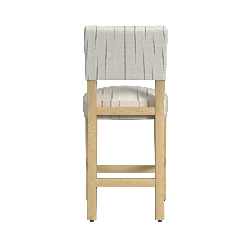 Bowo Counter Stool Chair, Cream and Blue Stripes, Brown Hardwood Legs -BM334141