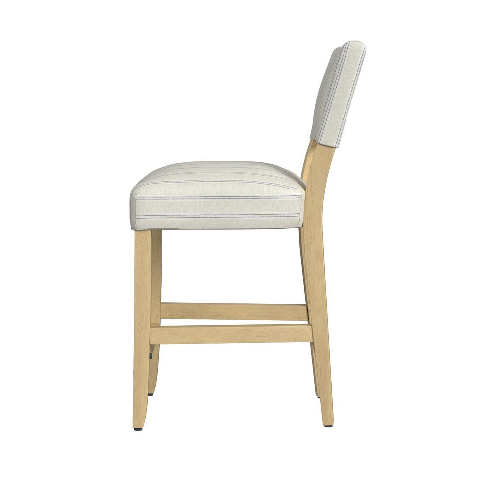 Bowo Counter Stool Chair, Cream and Blue Stripes, Brown Hardwood Legs -BM334141