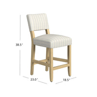 Bowo Counter Stool Chair, Cream and Blue Stripes, Brown Hardwood Legs -BM334141