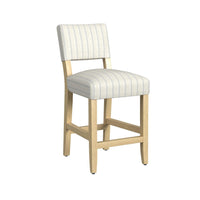 Bowo Counter Stool Chair, Cream and Blue Stripes, Brown Hardwood Legs -BM334141