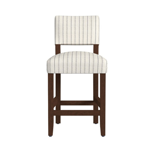 Bowo Counter Stool Chair, Cream and Black Stripes, Brown Hardwood Legs -BM334142
