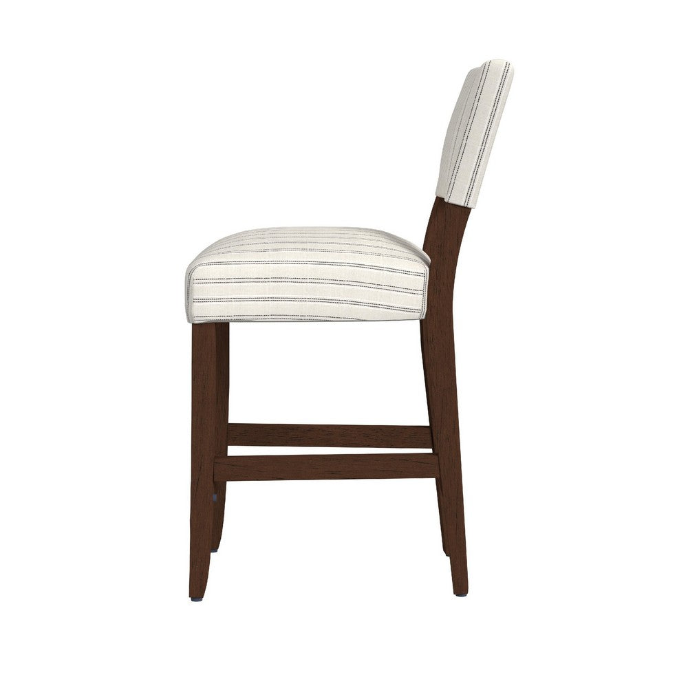 Bowo Counter Stool Chair, Cream and Black Stripes, Brown Hardwood Legs -BM334142