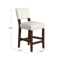 Bowo Counter Stool Chair, Cream and Black Stripes, Brown Hardwood Legs -BM334142