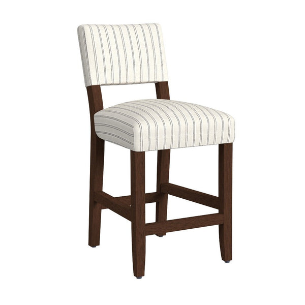 Bowo Counter Stool Chair, Cream and Black Stripes, Brown Hardwood Legs -BM334142
