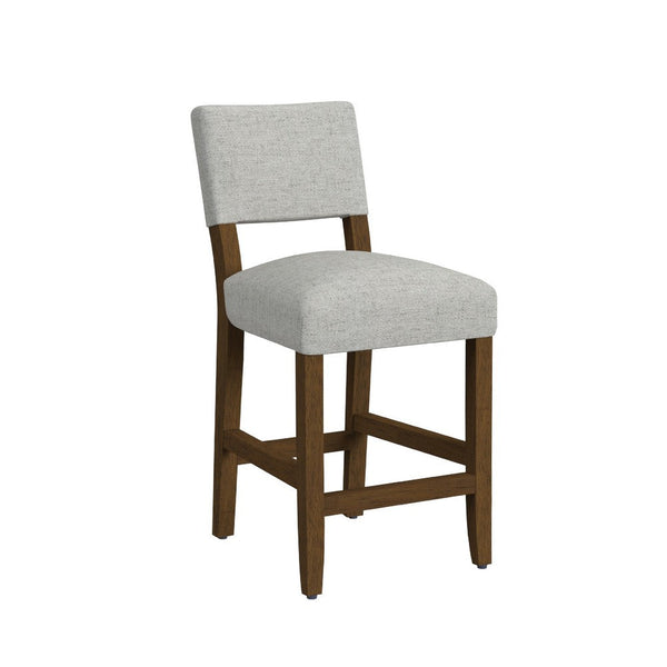Bowo Counter Stool Chair, Gray Woven Fabric, Brown Hardwood Legs -BM334143
