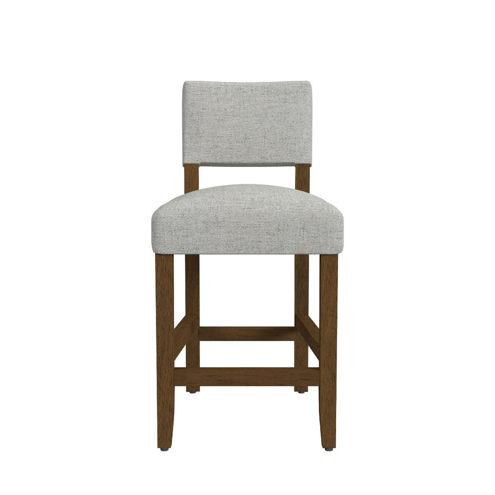 Bowo Counter Stool Chair, Gray Woven Fabric, Brown Hardwood Legs -BM334143