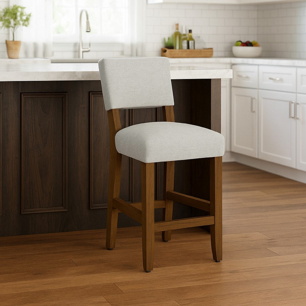 Bowo Counter Stool Chair, Gray Woven Fabric, Brown Hardwood Legs -BM334143
