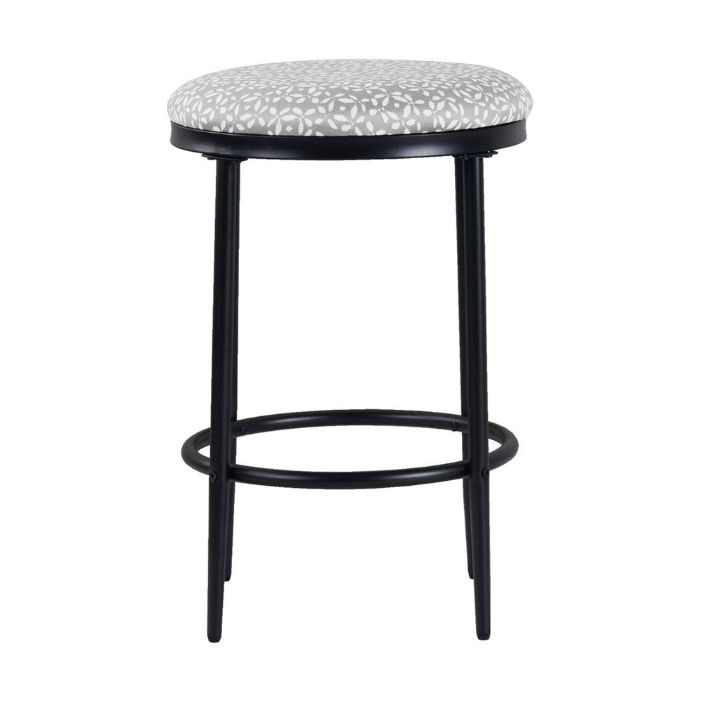 Nion Backless Counter Stool, Black Metal Legs, Gray Diamond Pattern -BM334144