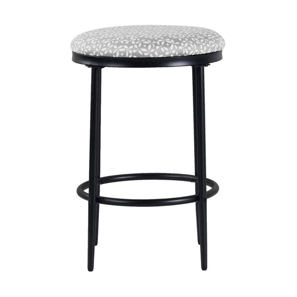 Nion Backless Counter Stool, Black Metal Legs, Gray Diamond Pattern -BM334144