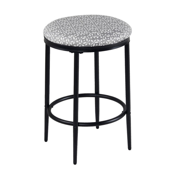 Nion Backless Counter Stool, Black Metal Legs, Gray Diamond Pattern -BM334144