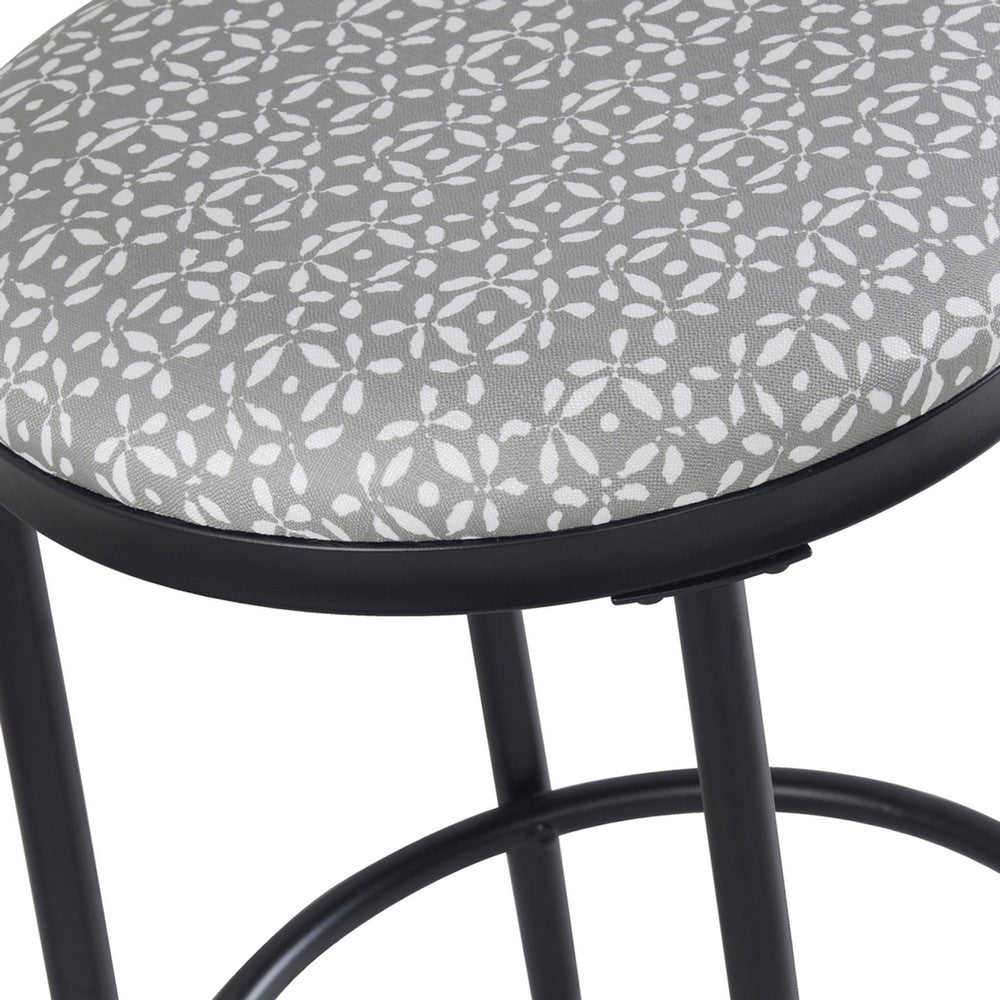 Nion Backless Counter Stool, Black Metal Legs, Gray Diamond Pattern -BM334144