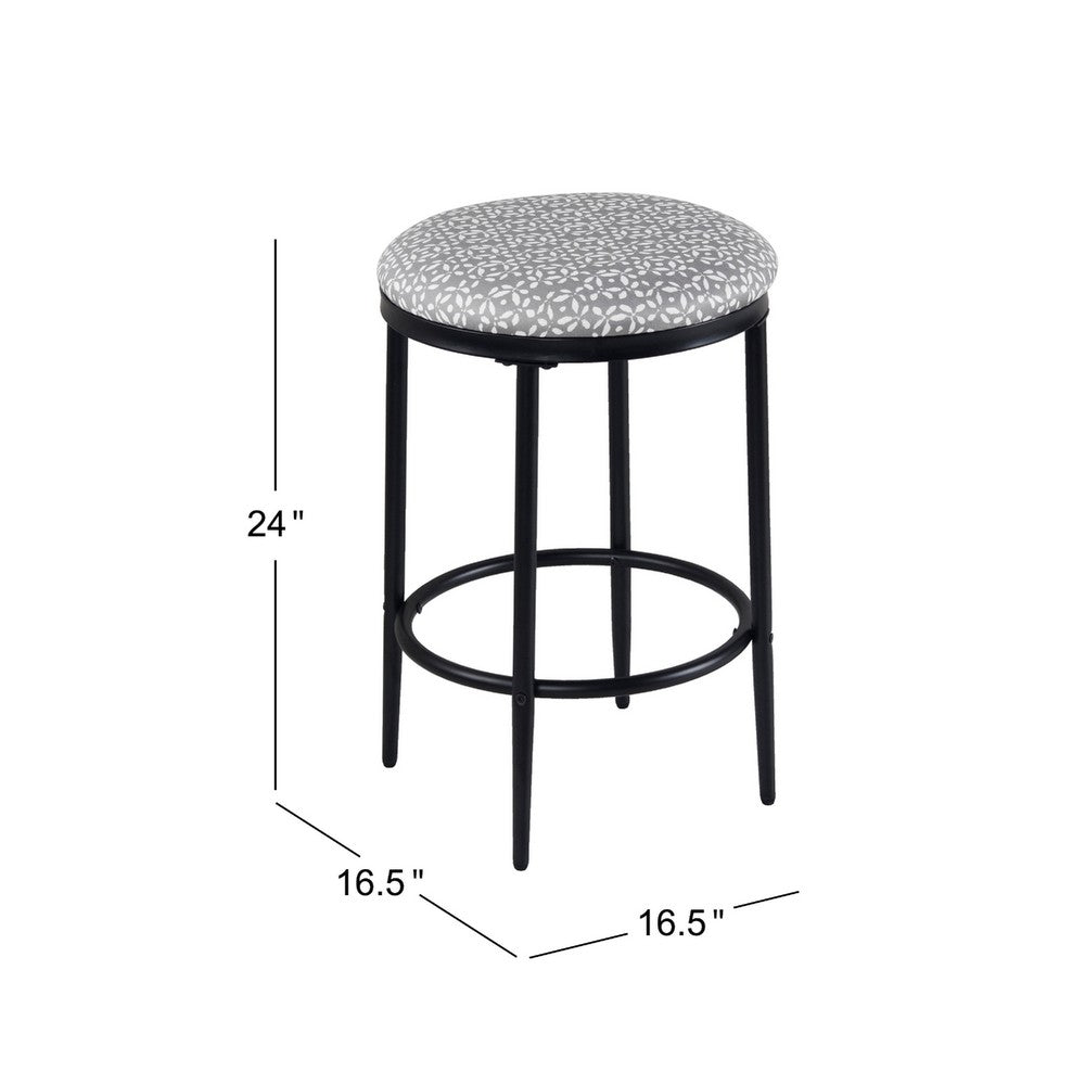 Nion Backless Counter Stool, Black Metal Legs, Gray Diamond Pattern -BM334144