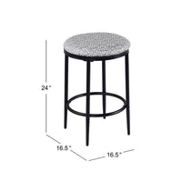 Nion Backless Counter Stool, Black Metal Legs, Gray Diamond Pattern -BM334144