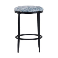 Nion Backless Counter Height Stool, Black Metal, Blue Medallion Print -BM334145