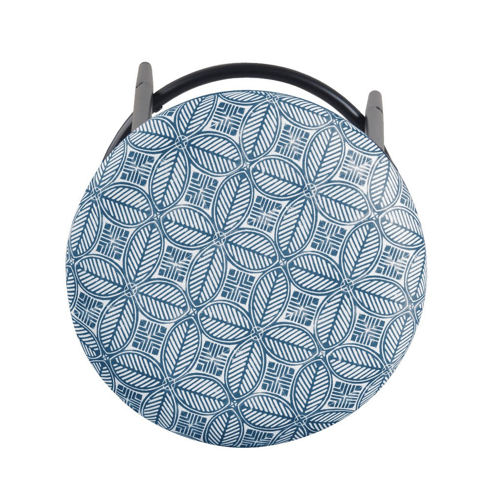 Nion Backless Counter Height Stool, Black Metal, Blue Medallion Print -BM334145
