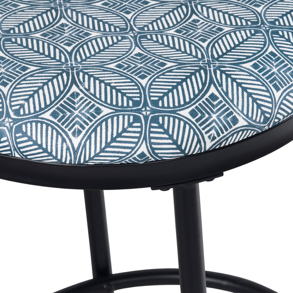 Nion Backless Counter Height Stool, Black Metal, Blue Medallion Print -BM334145
