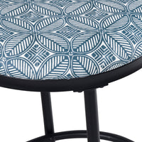 Nion Backless Counter Height Stool, Black Metal, Blue Medallion Print -BM334145