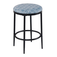 Nion Backless Counter Height Stool, Black Metal, Blue Medallion Print -BM334145