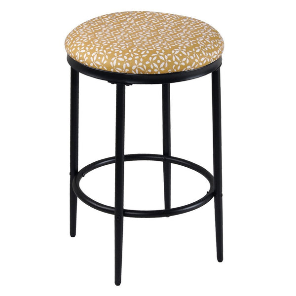 Nion Backless Counter Height Stool, Black Metal, Yellow Leaf Print -BM334146