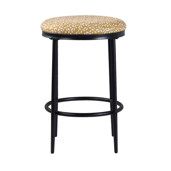 Nion Backless Counter Height Stool, Black Metal, Yellow Leaf Print -BM334146
