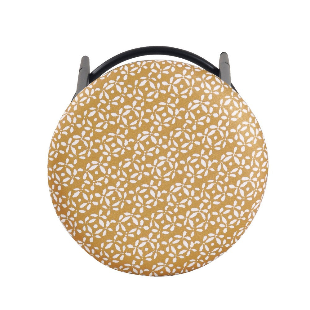 Nion Backless Counter Height Stool, Black Metal, Yellow Leaf Print -BM334146